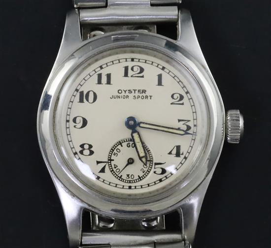 A gentlemans 1940s stainless steel Oyster Junior Sport manual wind wrist watch,
